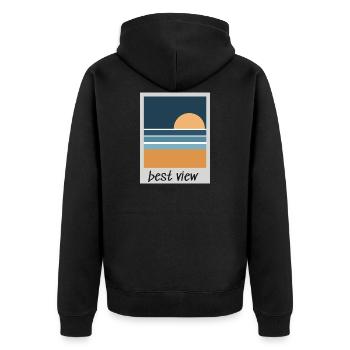 Retro sofa picture camera beach sunset - Unisex Premium Organic Zip Hoodie - black - Back - Nico (187cm)