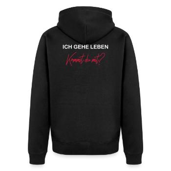 Leben - Unisex Premium Bio Zip Hoodie - Schwarz - Hinten - Nico (187cm)