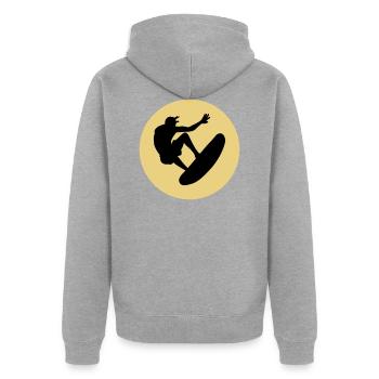 surf cool sport logo - Unisex Premium Organic Zip Hoodie - heather grey - Back - Nico (187cm)