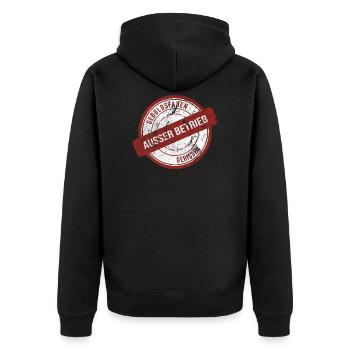 Witziger Spruch Ausser Betrieb - Unisex Premium Bio Zip Hoodie - Schwarz - Hinten - Nico (187cm)