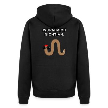 Wurm mich nicht an - Unisex Premium Bio Zip Hoodie - Schwarz - Hinten - Nico (187cm)