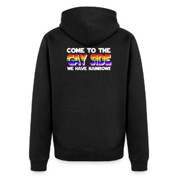 Come to the Gay Side LGBT Regenbogen Gay Pride - Unisex Premium Bio Zip Hoodie - Schwarz - Hinten - Nico (187cm)