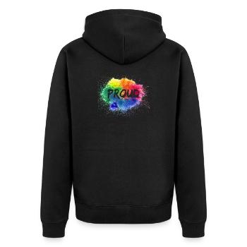 PROUD Color Splash LGBT Gay Pride Regenbogen - Unisex Premium Bio Zip Hoodie - Schwarz - Hinten - Nico (187cm)