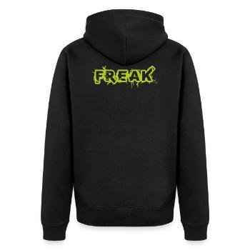 Freak Spruch Sprüche Geschenkidee - Unisex Premium Bio Zip Hoodie - Schwarz - Hinten - Nico (187cm)