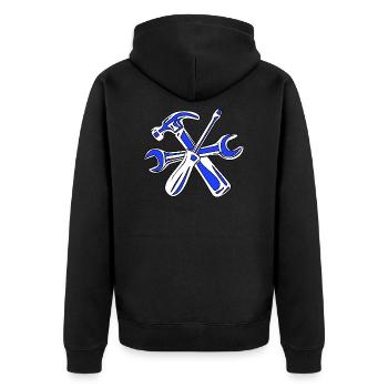 Werkzeug Hammer Schraubendreher Handwerker - Unisex Premium Bio Zip Hoodie - Schwarz - Hinten - Nico (187cm)