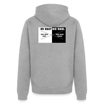 Du hast die Wahl - Unisex Premium Bio Zip Hoodie - Grau meliert - Hinten - Nico (187cm)