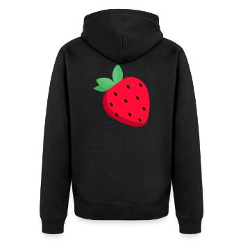 Erdbeere Strawberry freches Früchtchen - Unisex Premium Bio Zip Hoodie - Schwarz - Hinten - Nico (187cm)