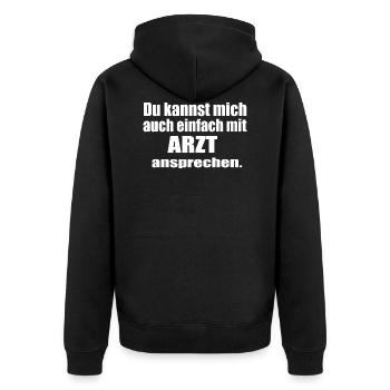 ARZT - Unisex Premium Bio Zip Hoodie - Schwarz - Hinten - Nico (187cm)