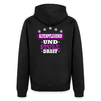 Altenpflegerin - Unisex Premium Bio Zip Hoodie - Schwarz - Hinten - Nico (187cm)
