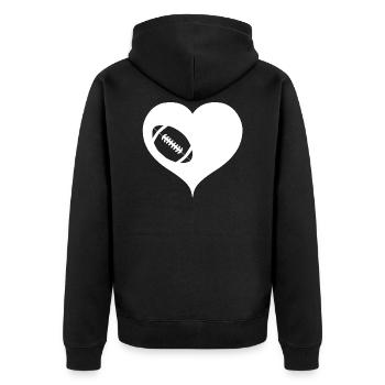 American Football Herz - Unisex Premium Bio Zip Hoodie - Schwarz - Hinten - Nico (187cm)