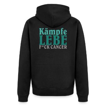 KÄMPFE – LEBE – F*CK CANCER - Unisex Premium Bio Zip Hoodie - Schwarz - Hinten - Nico (187cm)