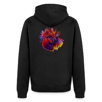 Punk Dackel Henri Zottel Dackelfieber - Unisex Premium Bio Zip Hoodie - Schwarz - Hinten - Nico (187cm)