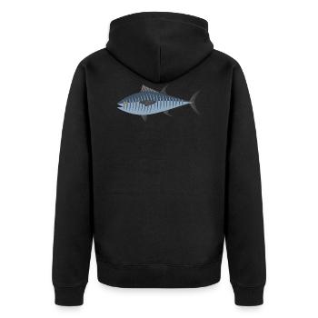 Thunfisch Emblem | Tuna Logo Shirt | Fishing Polo - Unisex Premium Bio Zip Hoodie - Schwarz - Hinten - Nico (187cm)