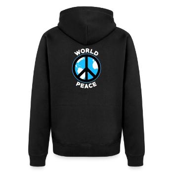 Frieden, Peace, Freiheit - Unisex Premium Bio Zip Hoodie - Schwarz - Hinten - Nico (187cm)