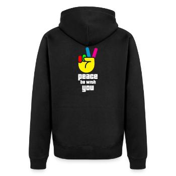 Frieden, Liebe, Freiheit - Unisex Premium Bio Zip Hoodie - Schwarz - Hinten - Nico (187cm)