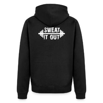 sweat it out workout - Unisex Premium Bio Zip Hoodie - Schwarz - Hinten - Nico (187cm)