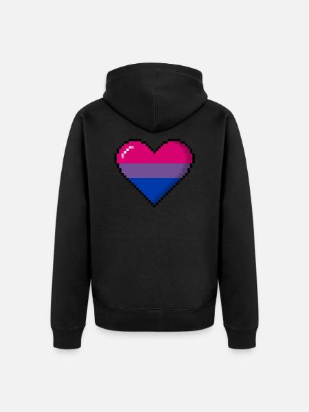 Bisexual Pride 8Bit Pixel Heart - Unisex Premium Organic Zip Hoodie - black