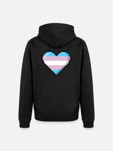 Transgender Pride 8Bit Pixel Heart - Unisex Premium Organic Zip Hoodie - black