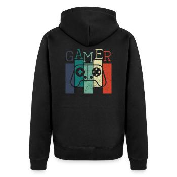 Gamer - Unisex Premium Bio Zip Hoodie - Schwarz - Hinten - Nico (187cm)