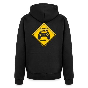 Gamer Zone - Unisex Premium Bio Zip Hoodie - Schwarz - Hinten - Nico (187cm)