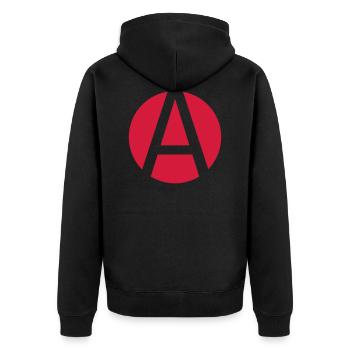 rotes A - Unisex Premium Bio Zip Hoodie - Schwarz - Hinten - Nico (187cm)