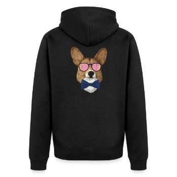 Corgi Hipster - Unisex Premium Bio Zip Hoodie - Schwarz - Hinten - Nico (187cm)