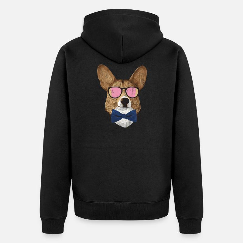 Corgi Hipster - Unisex Premium Bio Zip Hoodie - Schwarz