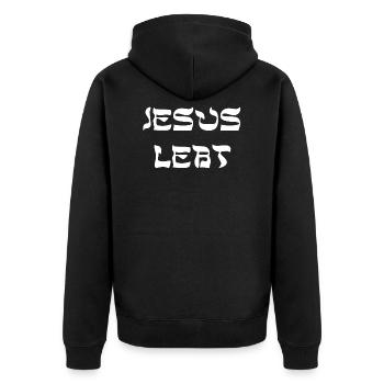 Jesus lebt, christliche bekleidung - Unisex Premium Bio Zip Hoodie - Schwarz - Hinten - Nico (187cm)