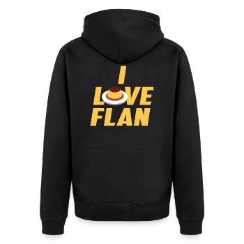 I love Flan - Unisex Premium Organic Zip Hoodie - black - Back - Nico (187cm)