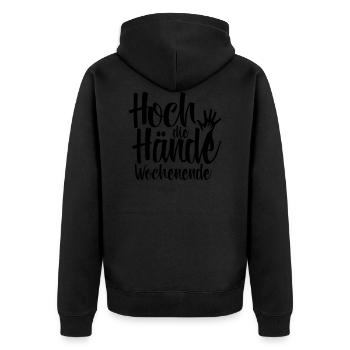 Hoch die Hände Wochenende Party Spruch Geschenk - Unisex Premium Bio Zip Hoodie - Schwarz - Hinten - Nico (187cm)