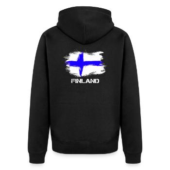 Finland Suomi Flagge - Unisex Premium Bio Zip Hoodie - Schwarz - Hinten - Nico (187cm)
