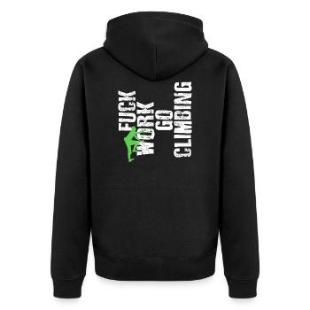 Fck Work Go Climbing Camp Campers - Unisex Premium Organic Zip Hoodie - black - Back - Nico (187cm)