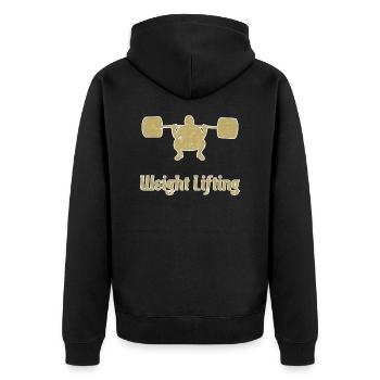 Gewichtheben Weight Lifting - Unisex Premium Bio Zip Hoodie - Schwarz - Hinten - Nico (187cm)
