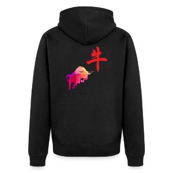 Chinese zodiac sign buffalo Low Poly Art - Unisex Premium Organic Zip Hoodie - black - Back - Nico (187cm)