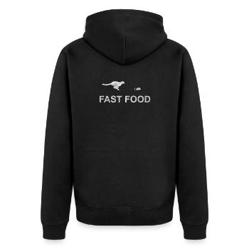 Fast food cat and mouse - rat, kitten, hangover - Unisex Premium Organic Zip Hoodie - black - Back - Nico (187cm)