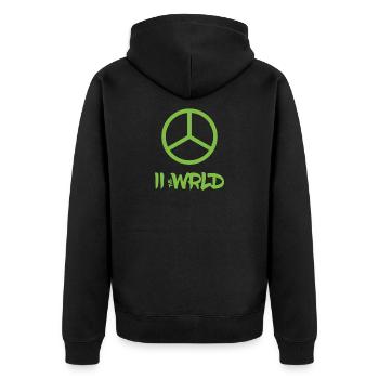 Peace/ to the World - Unisex Premium Bio Zip Hoodie - Schwarz - Hinten - Nico (187cm)