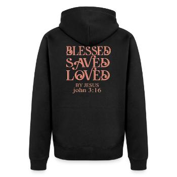 BLESSES SAVED AND LOVED BY JESUS - Veste à capuche bio Premium Unisexe - noir - Dos - Nico (187cm)