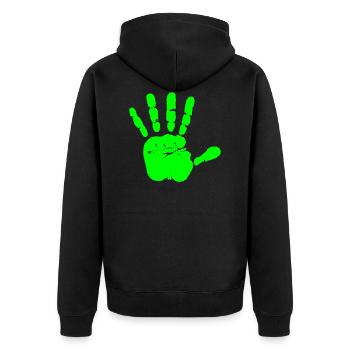 gruene abstrakte hand - Unisex Premium Bio Zip Hoodie - Schwarz - Hinten - Nico (187cm)