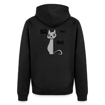 meowing gray cat with light brown ears - Unisex Premium Organic Zip Hoodie - black - Back - Nico (187cm)