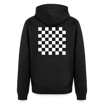Schachbrett - Unisex Premium Bio Zip Hoodie - Schwarz - Hinten - Nico (187cm)