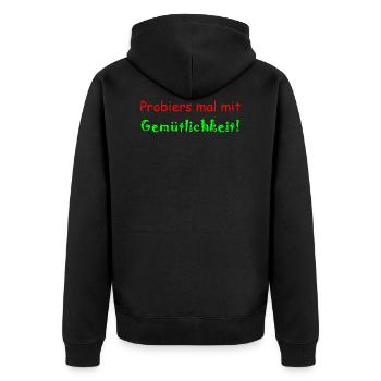 Probiers mit Gemütlichkeit - Geschenkidee faul - Unisex Premium Bio Zip Hoodie - Schwarz - Hinten - Nico (187cm)