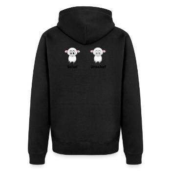 Schaf - Unschaf - Unisex Premium Bio Zip Hoodie - Schwarz - Hinten - Nico (187cm)