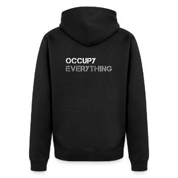 OCCUPY EVERYTHING - Unisex Premium Bio Zip Hoodie - Schwarz - Hinten - Nico (187cm)