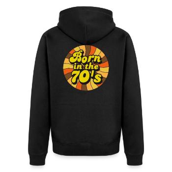Born in the 70's - Unisex Premium Organic Zip Hoodie - black - Back - Nico (187cm)