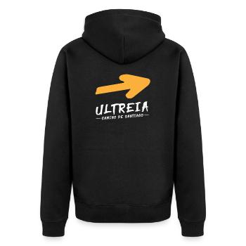 Camino de Santaigo. Jakobsweg, Ultreia T-Shirt Tee - Unisex Premium Bio Zip Hoodie - Schwarz - Hinten - Nico (187cm)
