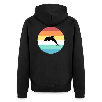 Delphin - Unisex Premium Bio Zip Hoodie - Schwarz - Hinten - Nico (187cm)