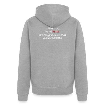Liebe ist wenn beide vom Waldspaziergang zurück - Unisex Premium Bio Zip Hoodie - Grau meliert - Hinten - Nico (187cm)
