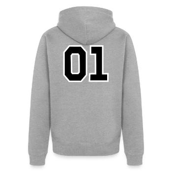 01 - Unisex Premium Bio Zip Hoodie - Grau meliert - Hinten - Nico (187cm)