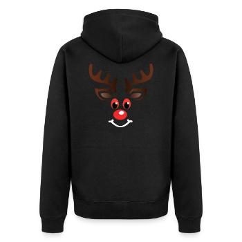 Stonee the red eyed Reindeer - Weihnachtspullover - Unisex Premium Bio Zip Hoodie - Schwarz - Hinten - Nico (187cm)