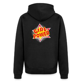 Girlpower Powergirl Frauenpower Powerfrau - Unisex Premium Bio Zip Hoodie - Schwarz - Hinten - Nico (187cm)